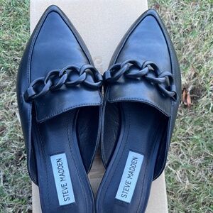 Steven Madden Levity Black Leather Mules